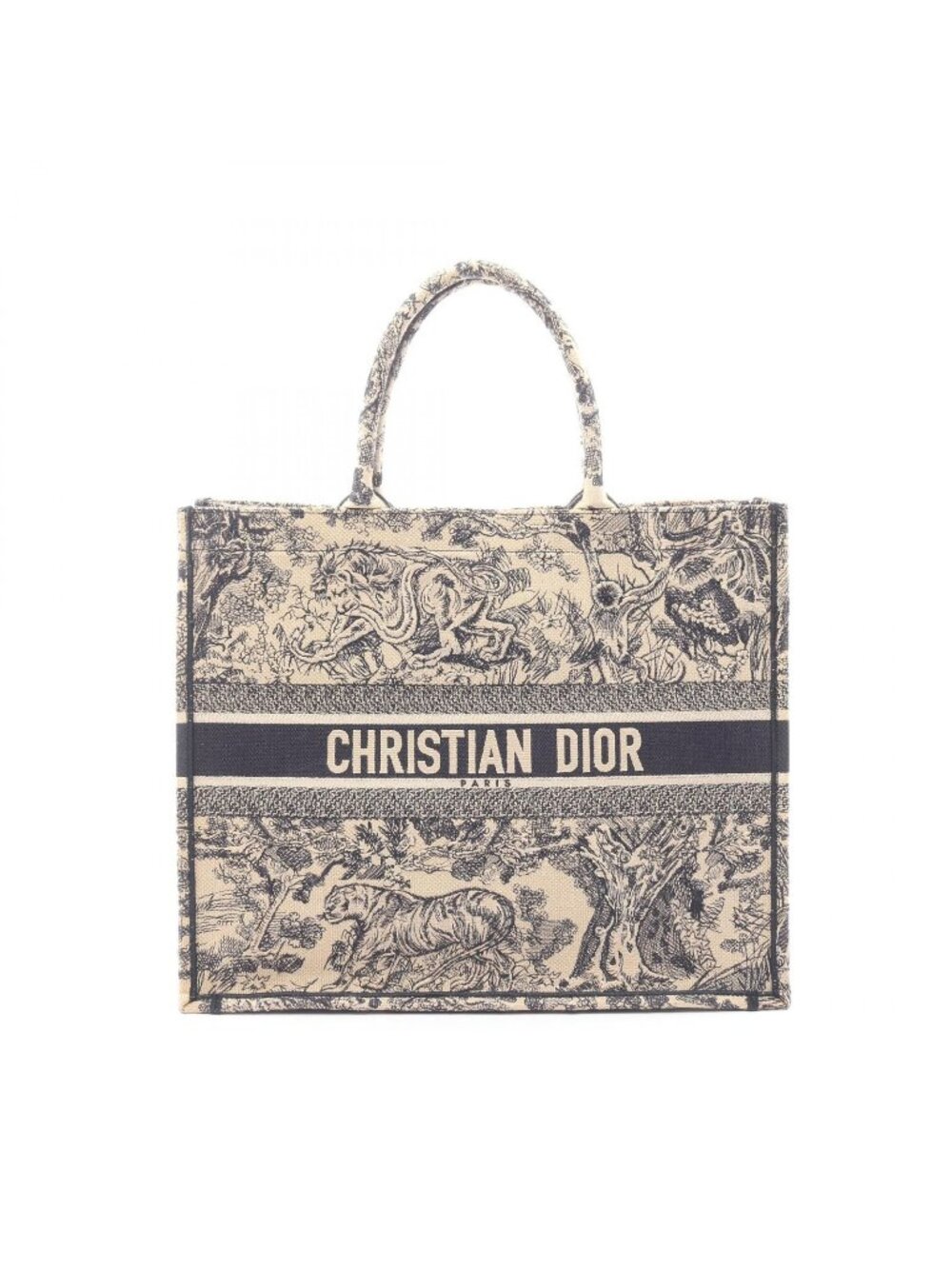 Dior Tote Book Large Beige Navy Canvas - Picture 1 of 8
